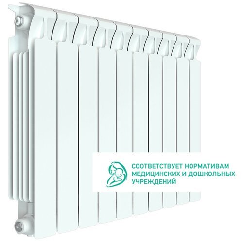 Радиатор биметаллический Rifar Monolit Ventil 500, 10 секций, Нижнее подключение правое (MVR), цвет белый