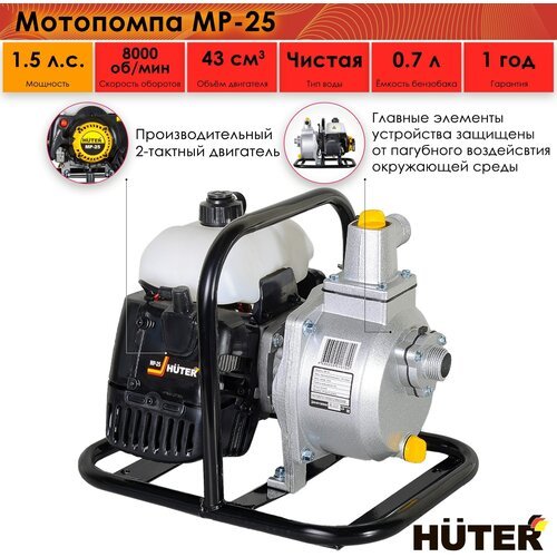 Мотопомпа Huter MP-25 1.5 л.с. 130 л/мин