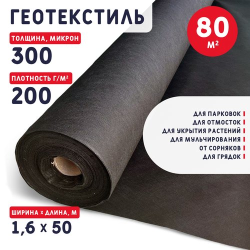 Геотекстиль 300 микрон (80 м2) 200 г/м2