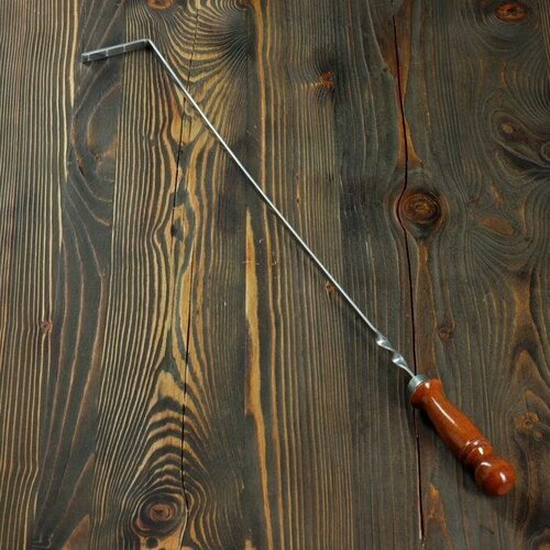 Шафран Кочерга узбекская с деревянной ручкой, с узором, 50/1 см, полная длина 65 см, сталь 3 мм